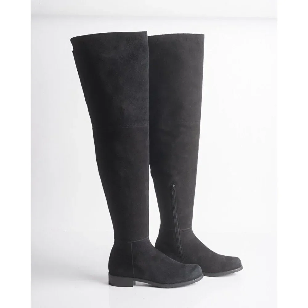 Stuart Weitzman Womens Black Suede Thigh High Boots Flats Pull On Sz US 6